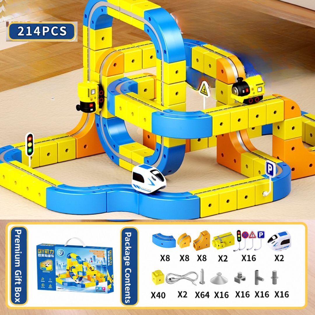 214 PCS with 2 train  building block track car