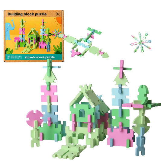 74 Pcs Wooden Pattern Blocks Set