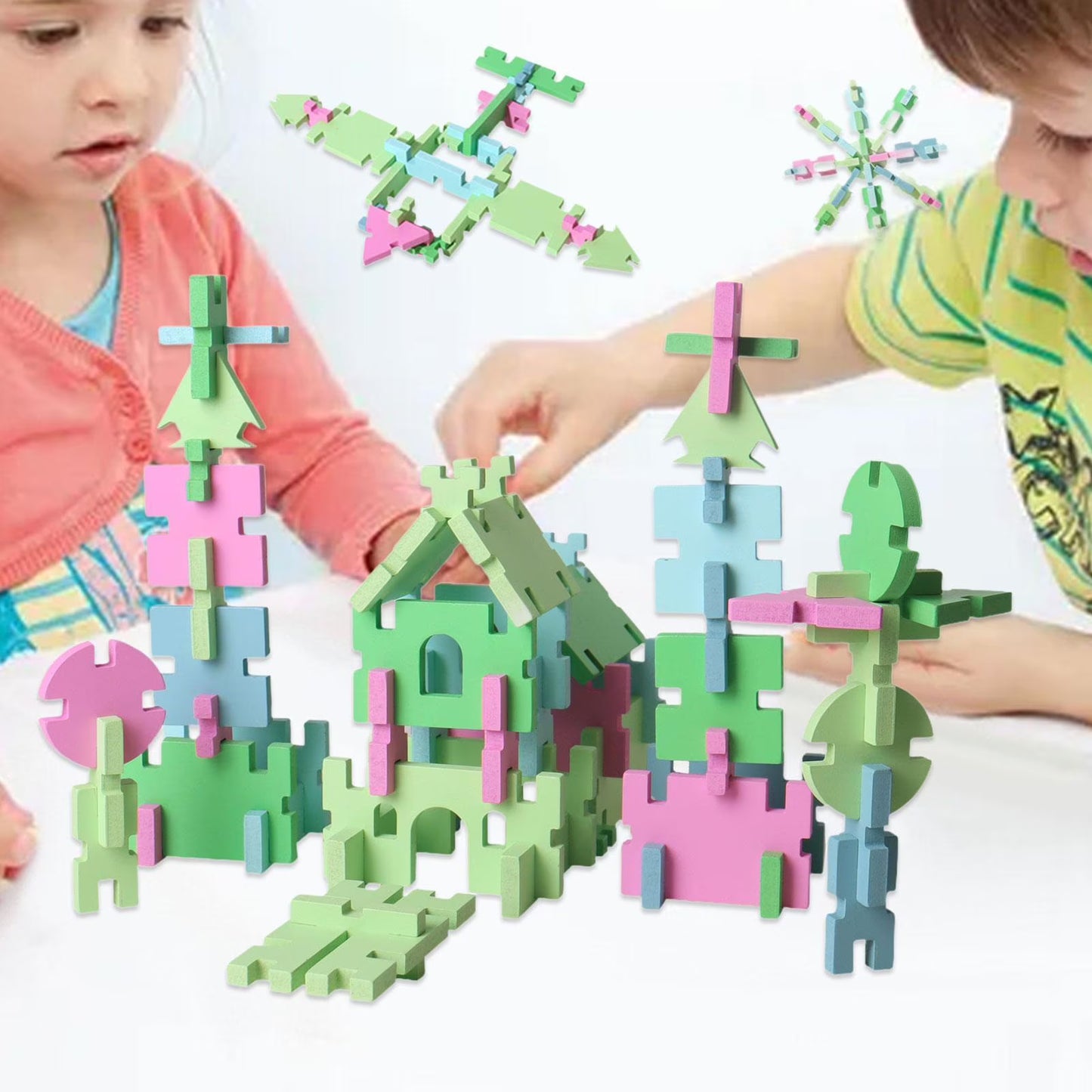 74 Pcs Wooden Pattern Blocks Set