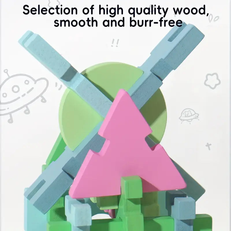 74 Pcs Wooden Pattern Blocks Set