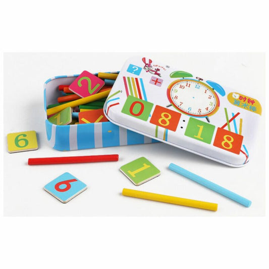 Iron box with 50 arithmetic sticks and 28 magnetic stickers